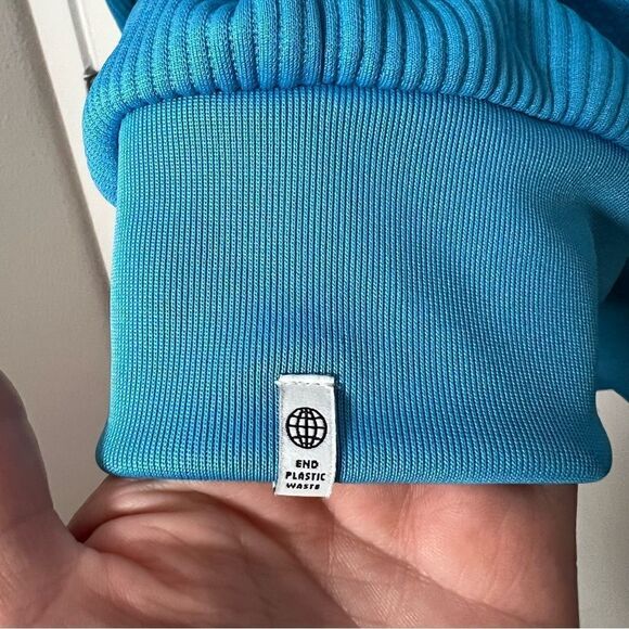 Adidas Hoodie Sweatshirt Mens Size M Blue Adicolor Trefoil Plisse Loose Fit - Picture 6 of 14